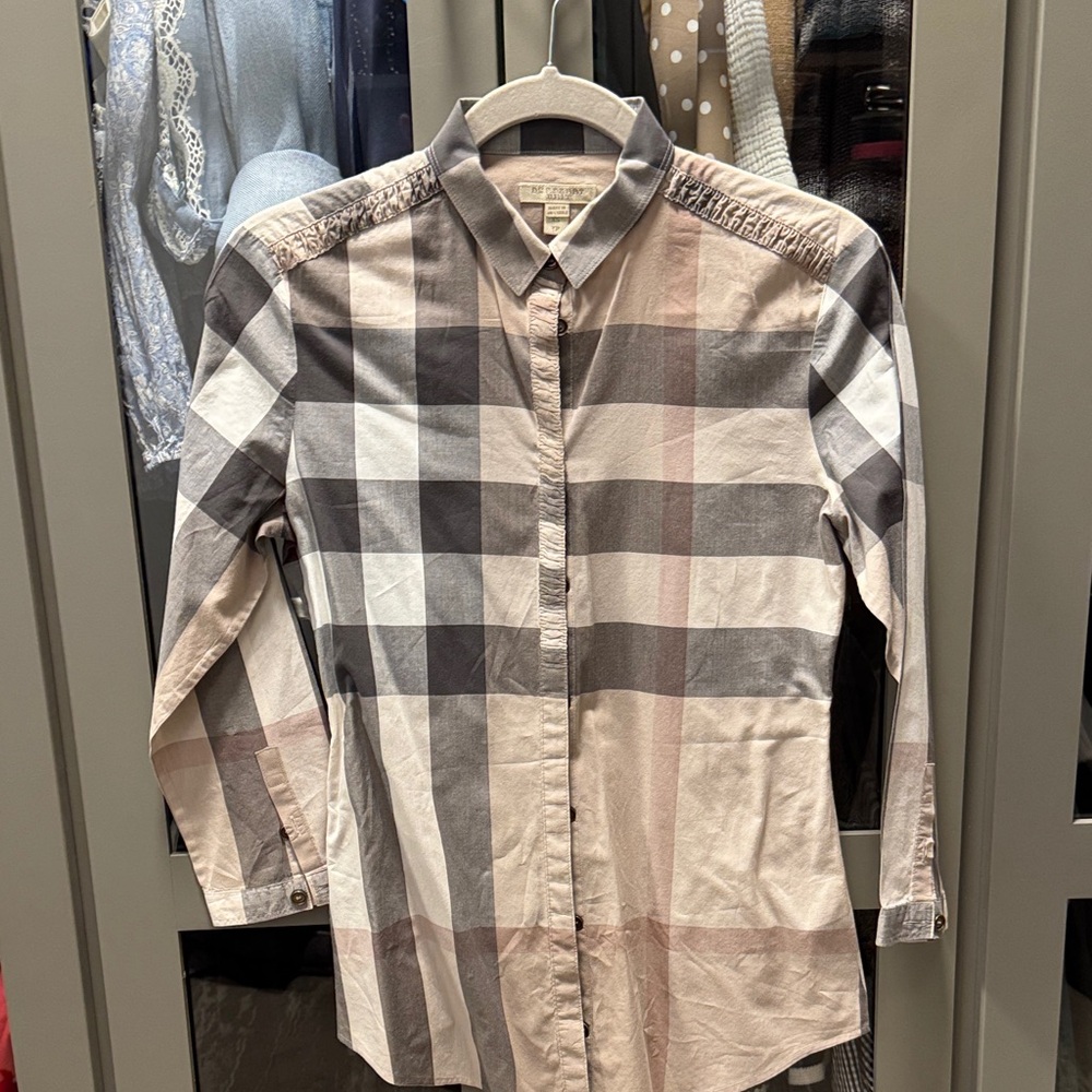 Burberry Beige and Gray Striped Shirt